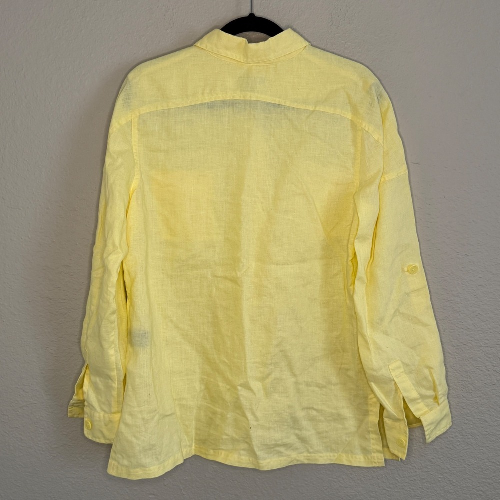 Coastal Restort Butter Yellow Linen Roll Tab Shirt Womens Large Fisherman Bright - Picture 2 of 7